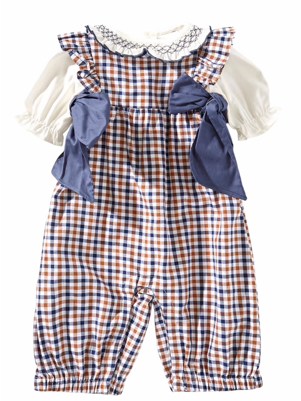 NWT Edgehill Collection Baby Girls Side-Tie Long Sleeve Plaid Romper 3M